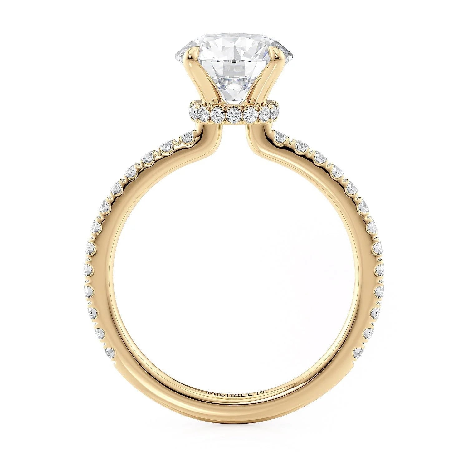 Round Pavé 18k Yellow Gold Engagement Ring - R804