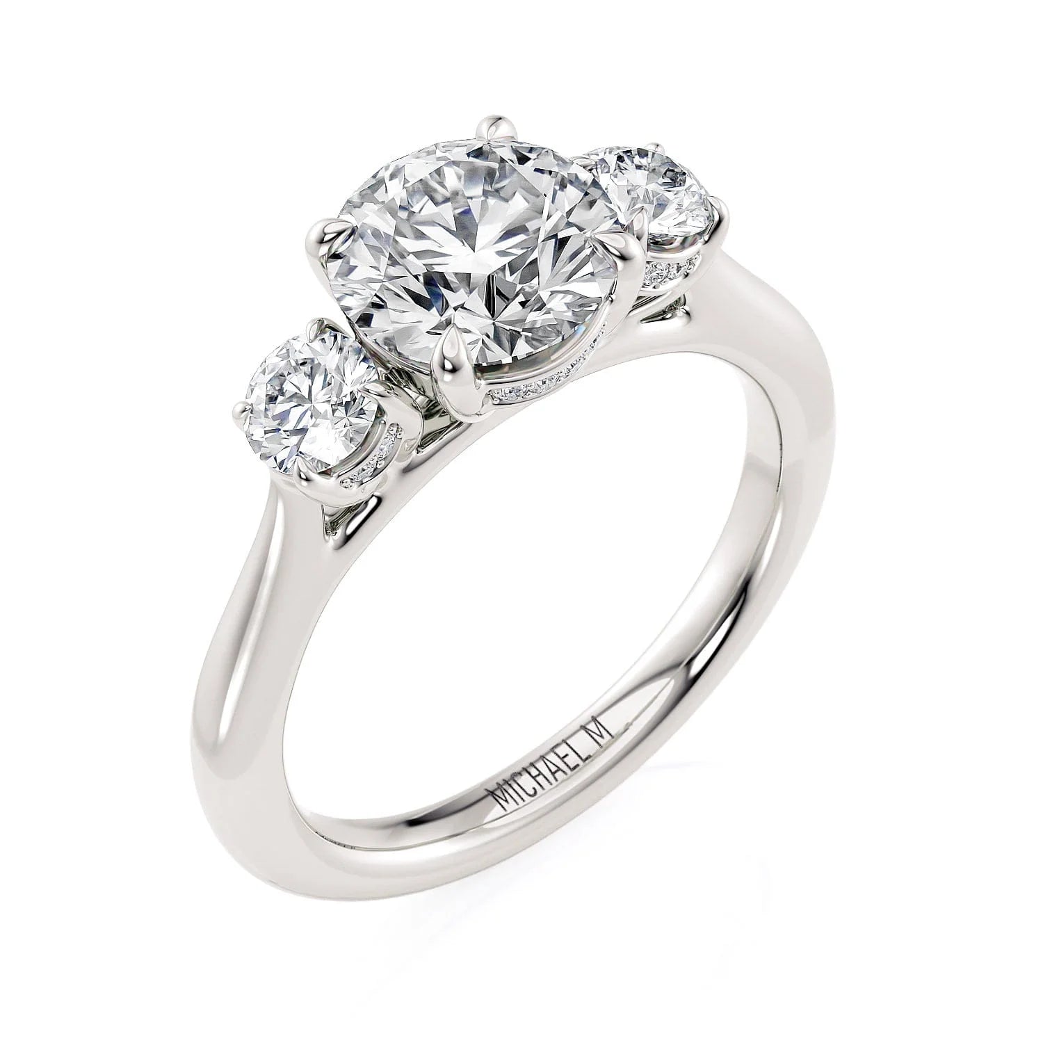 Round Three-stone 18k White Gold Engagement Ring - R805