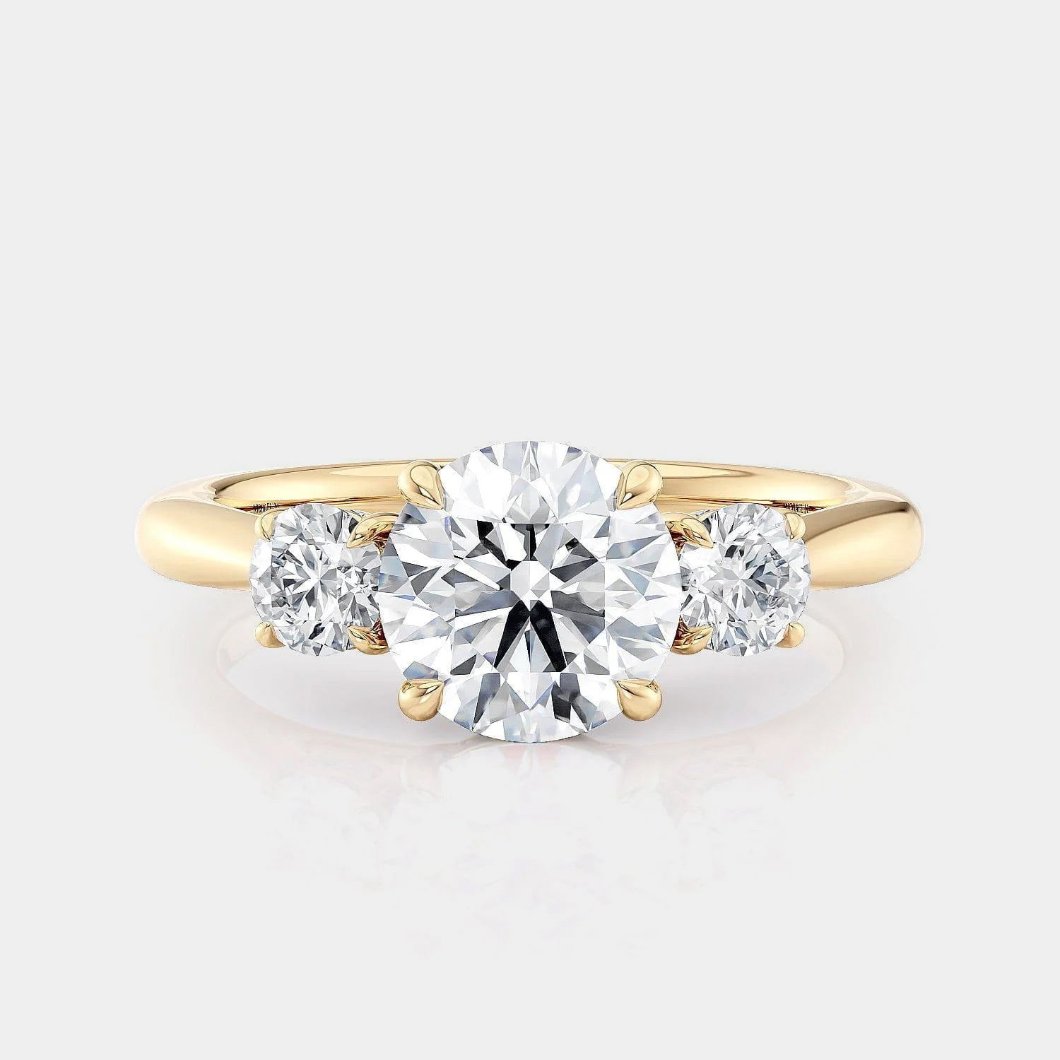 Round Three-stone 18k Yellow Gold Engagement Ring - R805