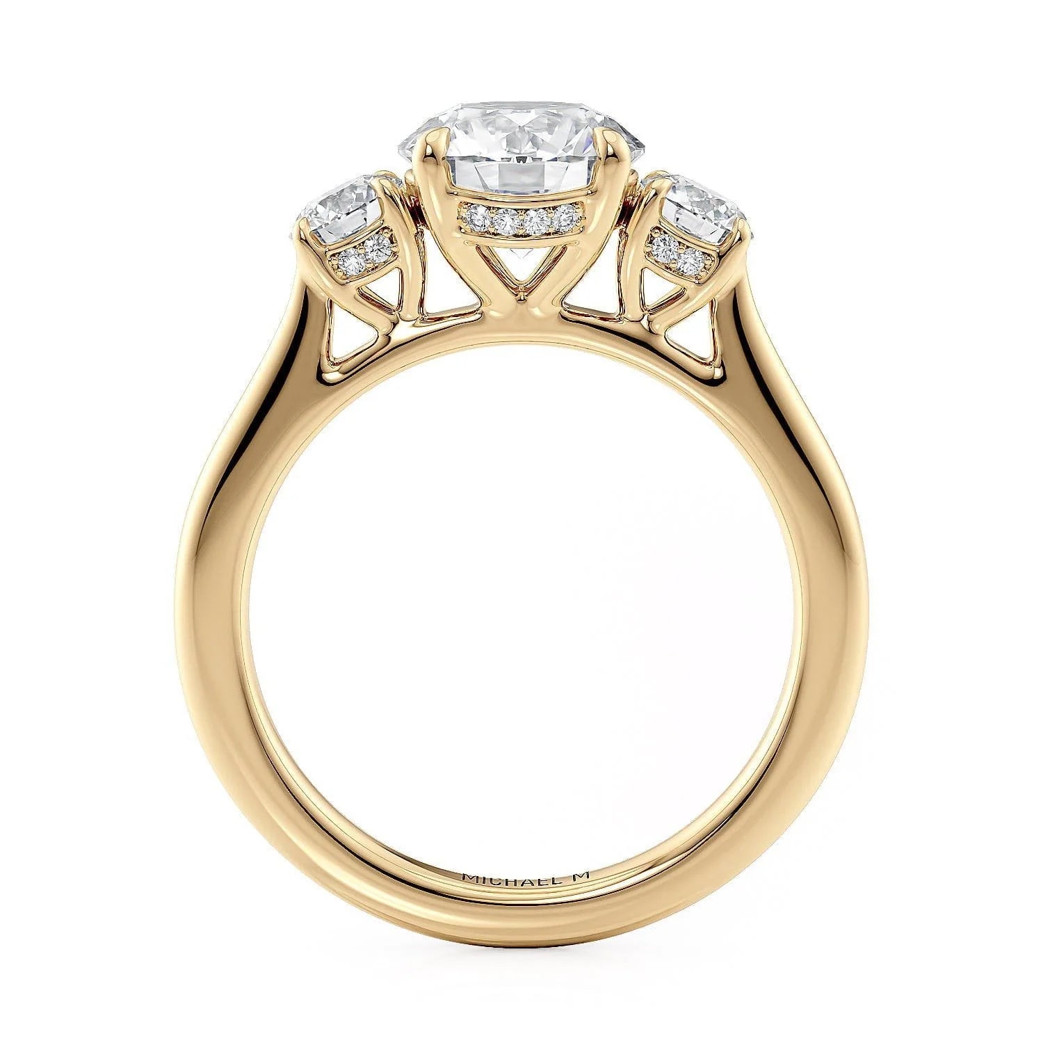 Round Three-stone 18k Yellow Gold Engagement Ring - R805