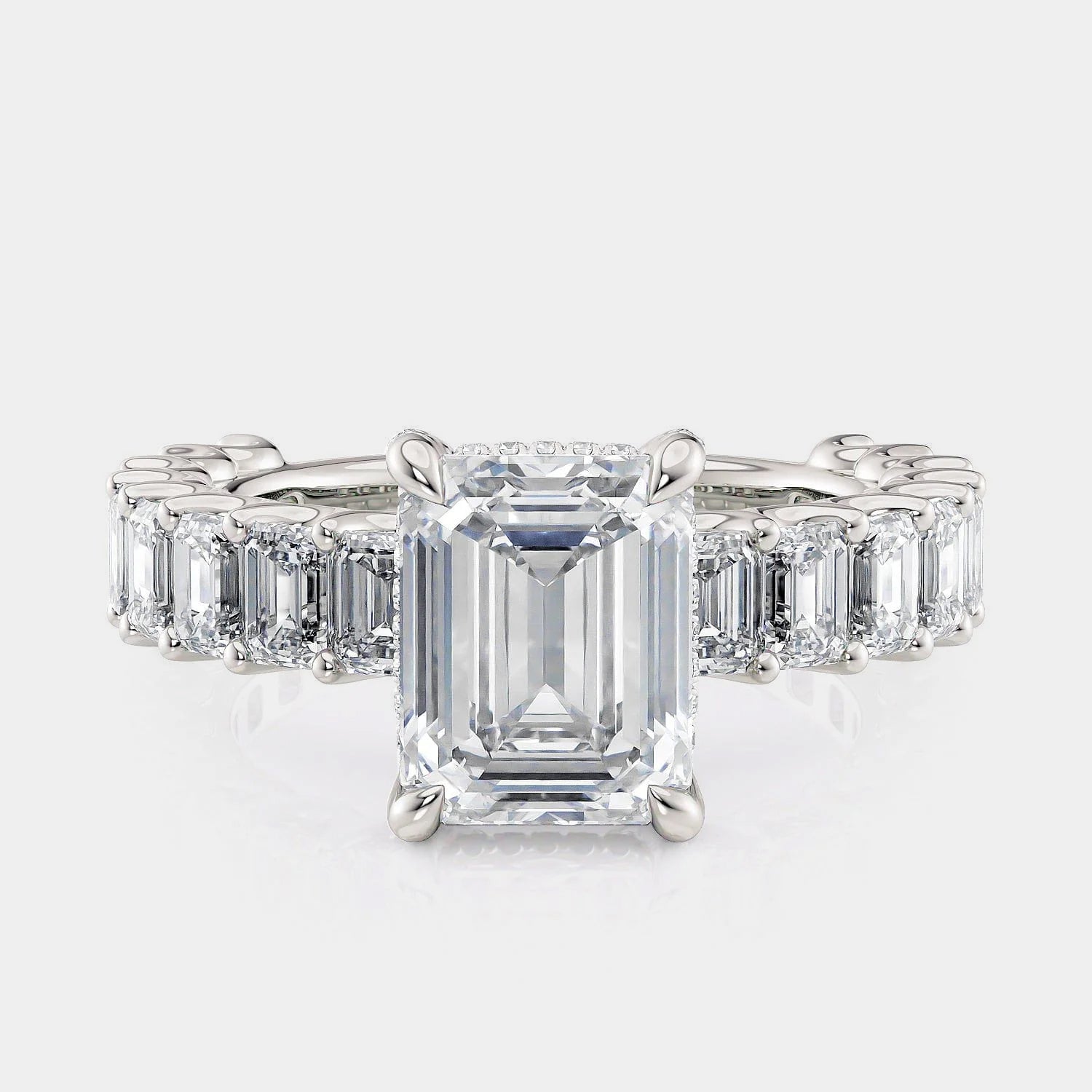 Emerald Side Stone Platinum Engagement Ring - R810