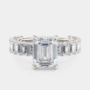 Emerald Side Stone Platinum Engagement Ring - R810