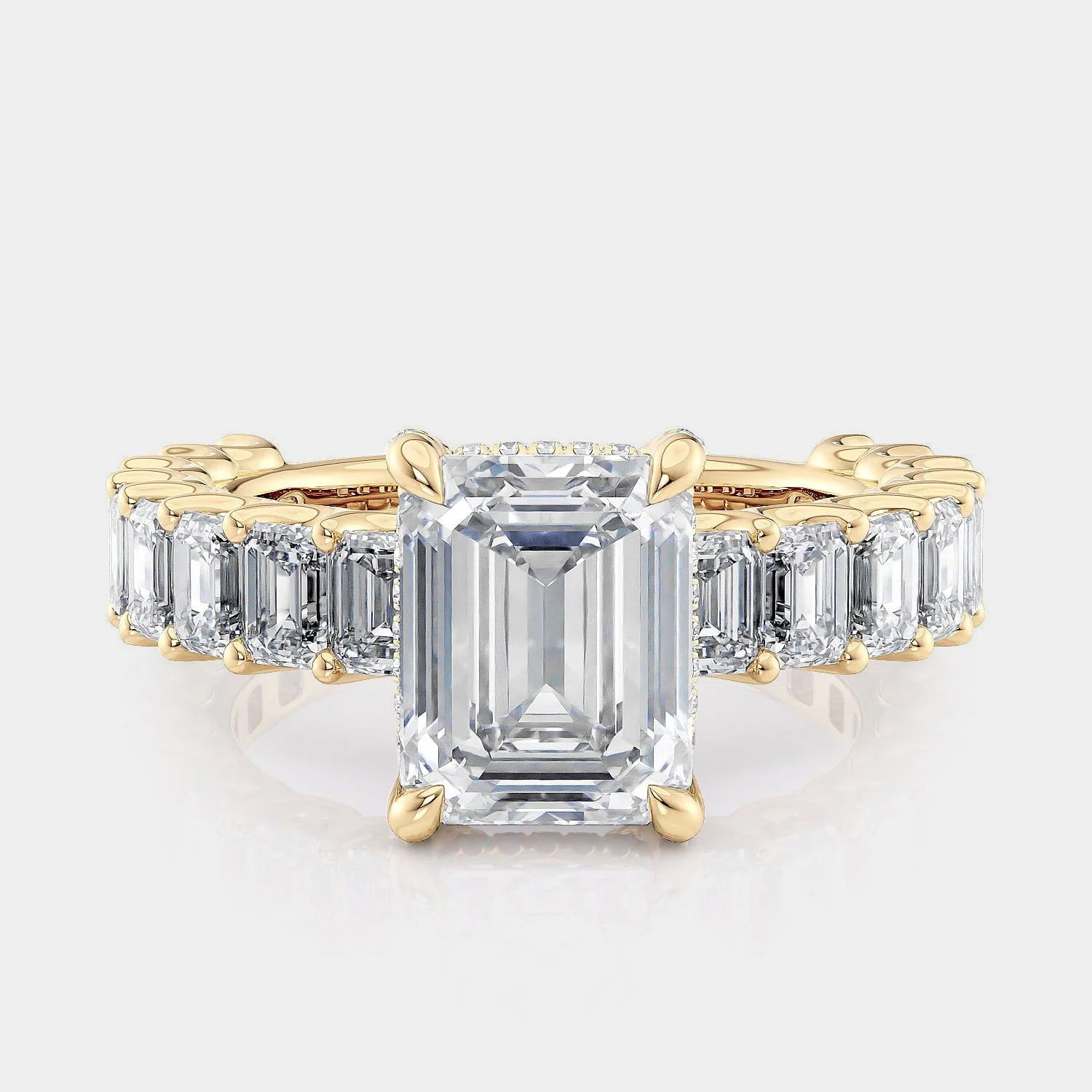 Emerald Side Stone 18k Yellow Gold Engagement Ring - R810