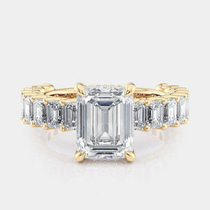 Emerald Side Stone 18k Yellow Gold Engagement Ring - R810