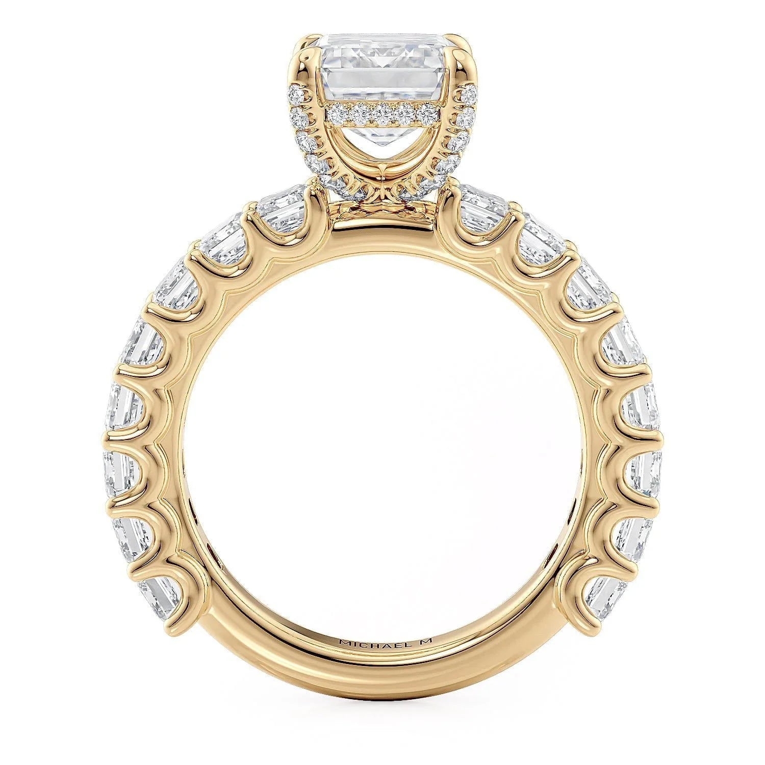 Emerald Side Stone 18k Yellow Gold Engagement Ring - R810