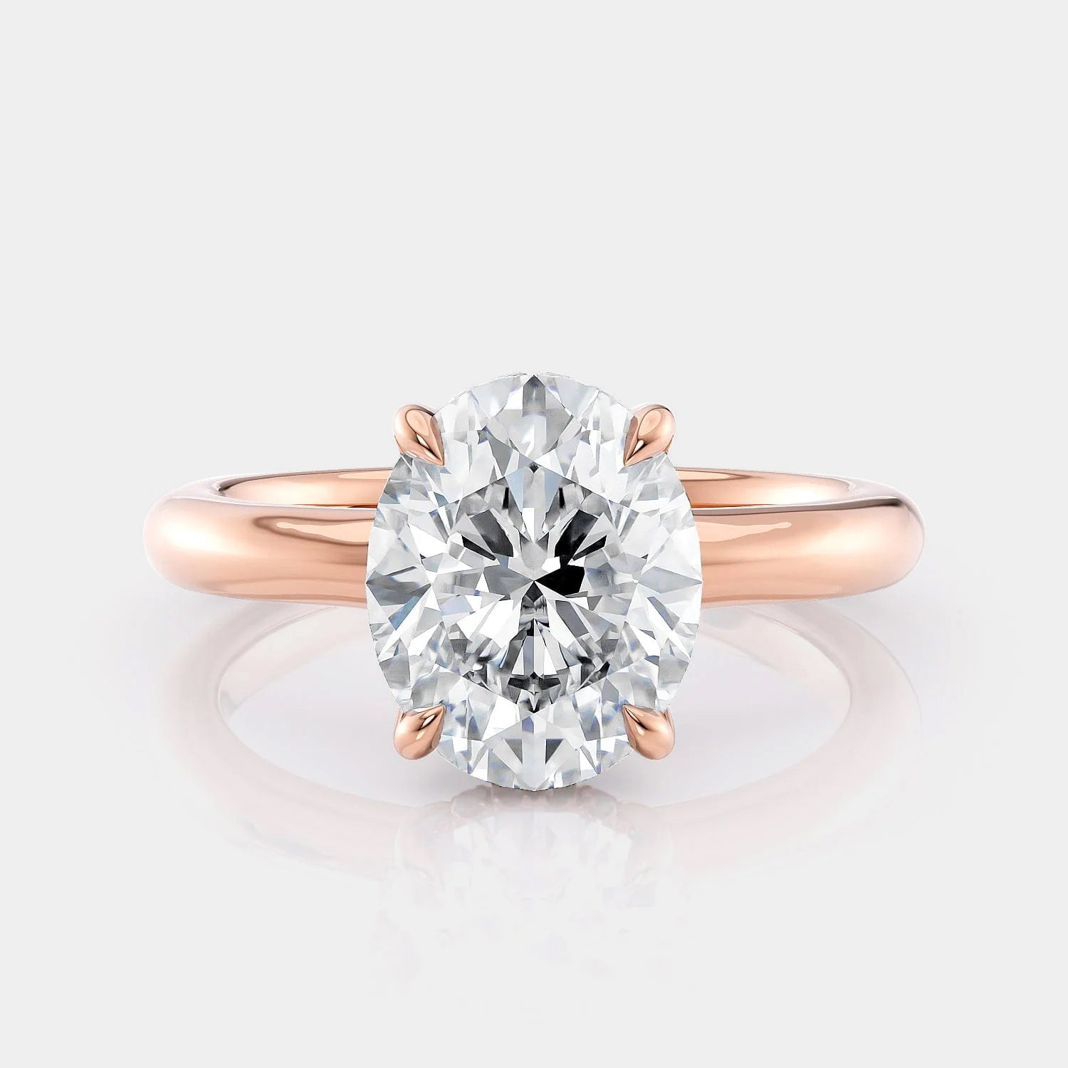 Oval Solitaire 18k Rose Gold Engagement Ring - R812
