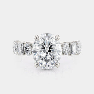 Oval Side Stone Platinum Engagement Ring - R814