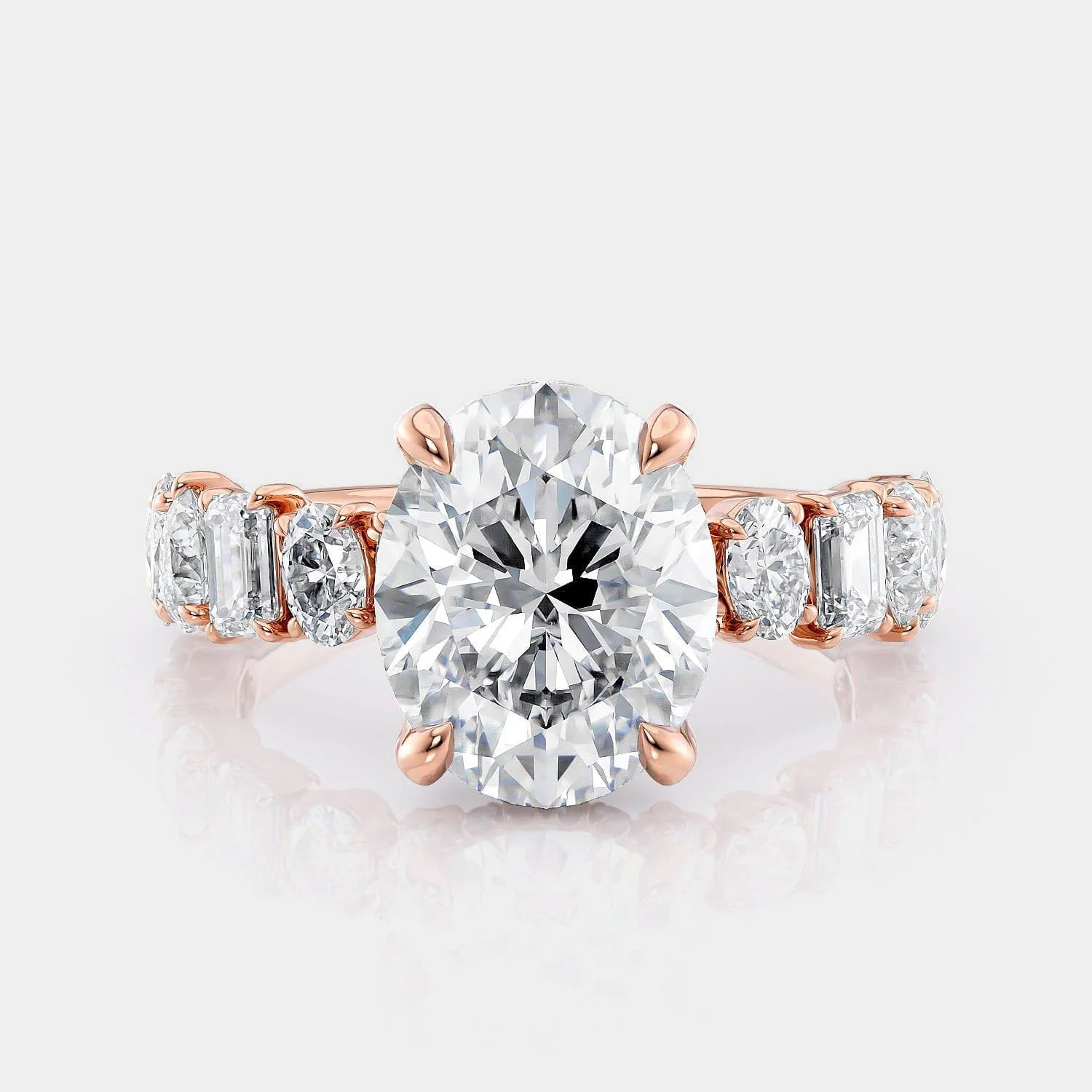 Oval Side Stone 18k Rose Gold Engagement Ring - R814