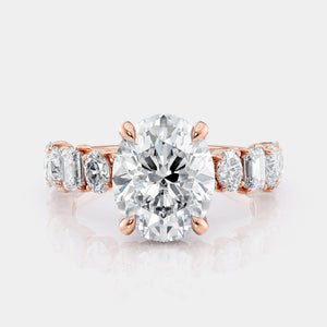 Oval Side Stone 18k Rose Gold Engagement Ring - R814
