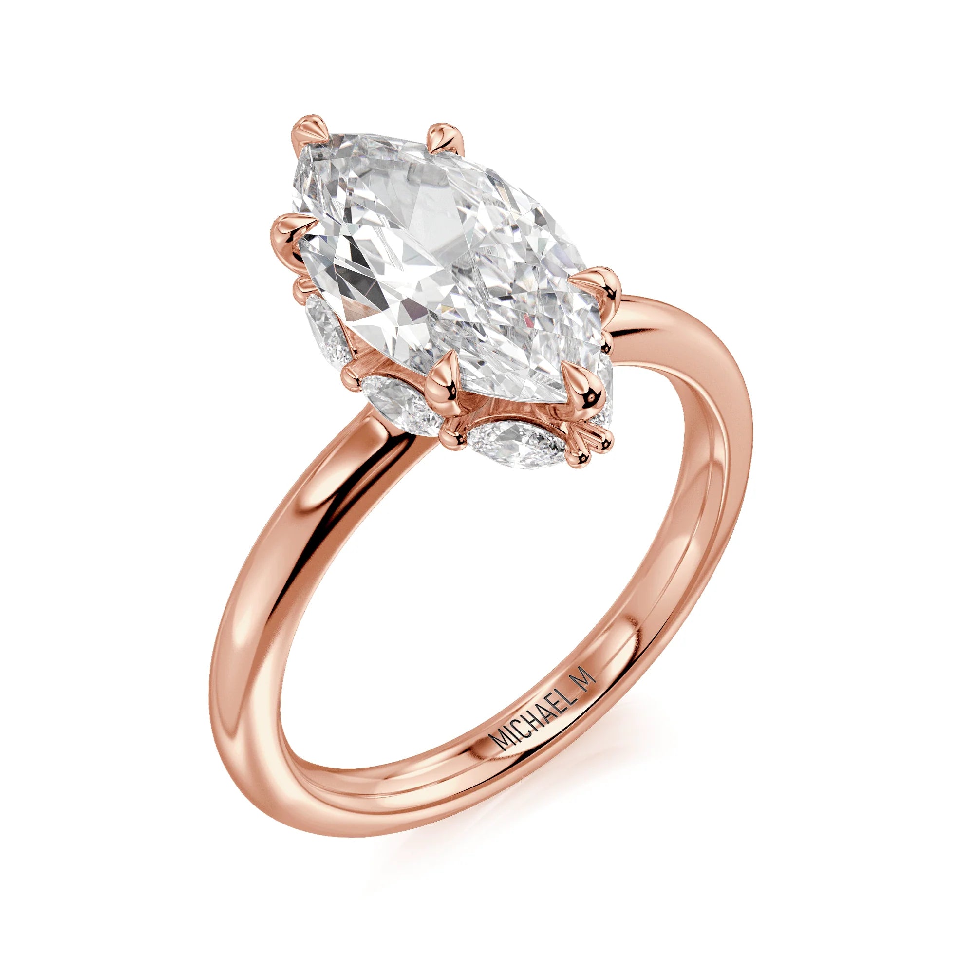 Marquise Solitaire 18k Rose Gold Engagement Ring - R832