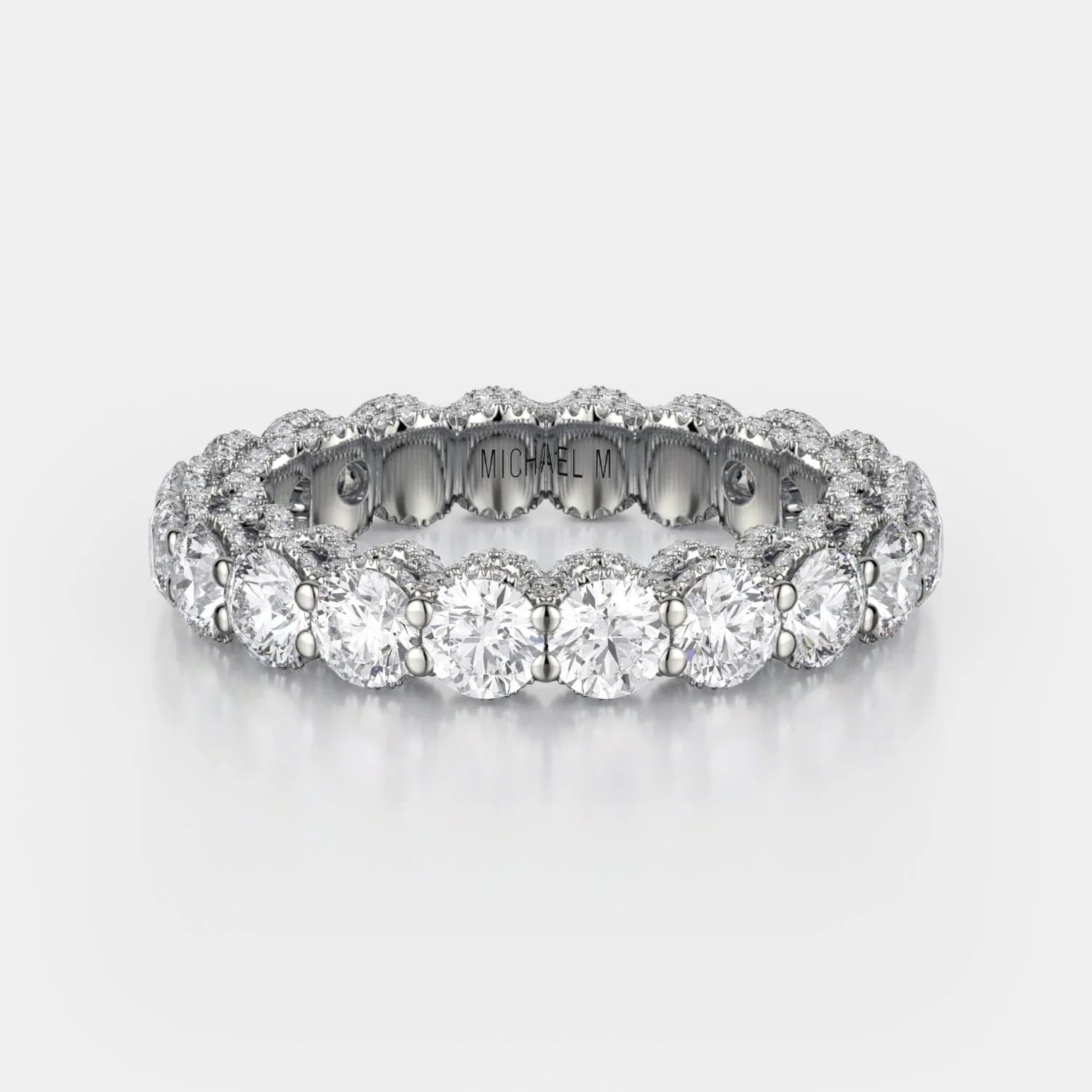 Round Diamond Lace Wedding Ring 18k White Gold - B328