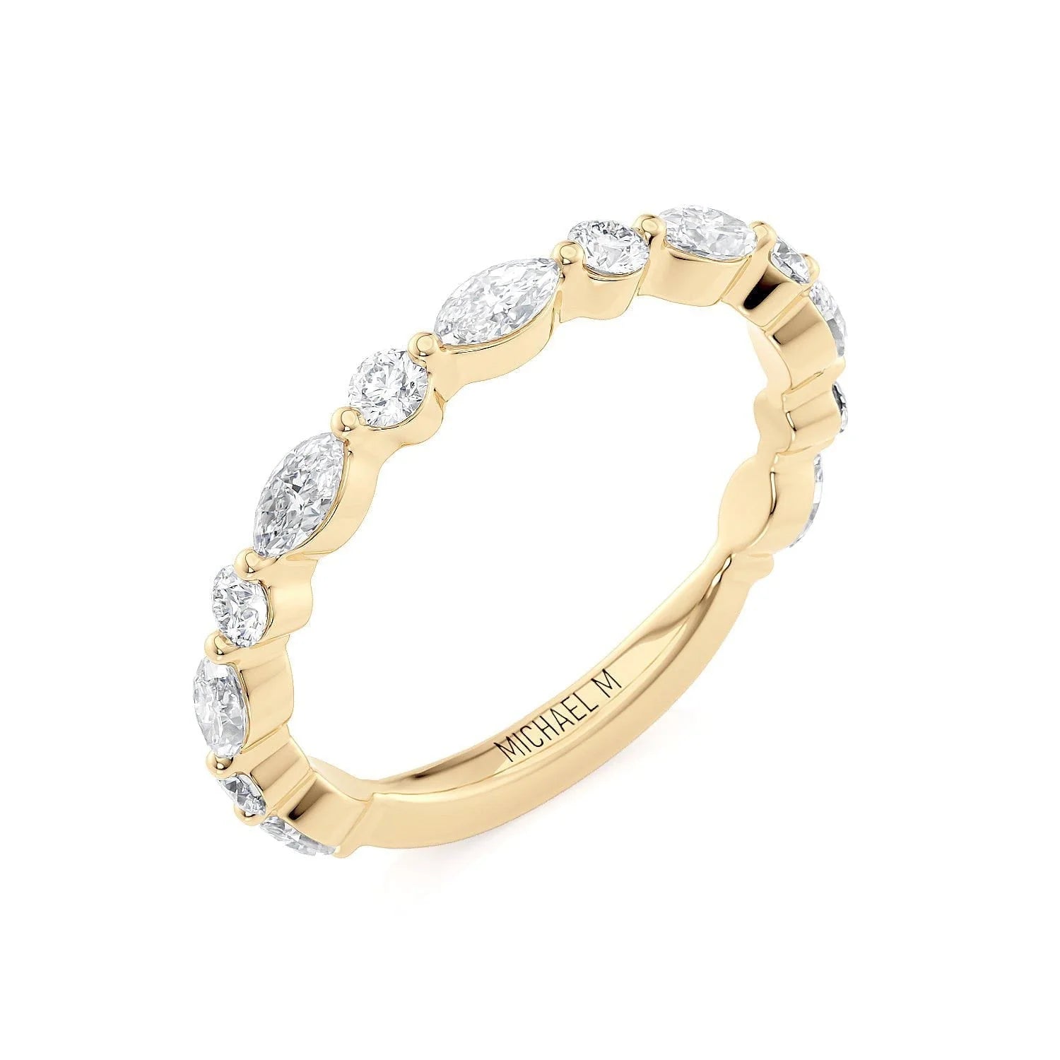 Marquise Round Diamond Wedding Ring 18k Yellow Gold - R802B