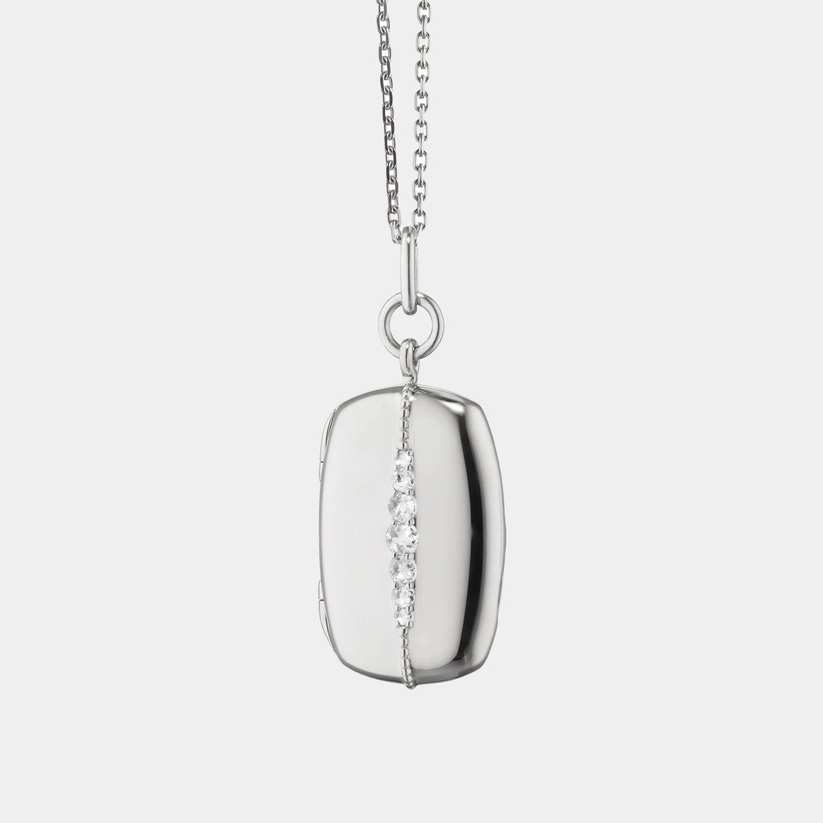 Slim Rectangle Kate White Sapphire Locket Necklace in Sterling Silver