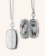 Slim Rectangle Kate White Sapphire Locket Necklace in Sterling Silver