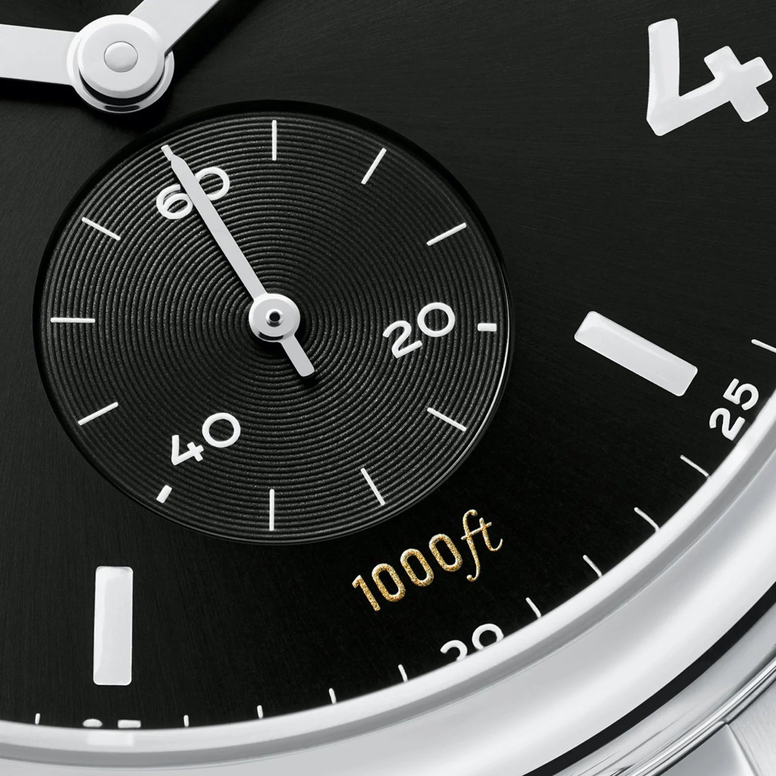 NOMOS Glashütte Club Sport Neomatik 42mm watch with black dial, sub dial closeup.