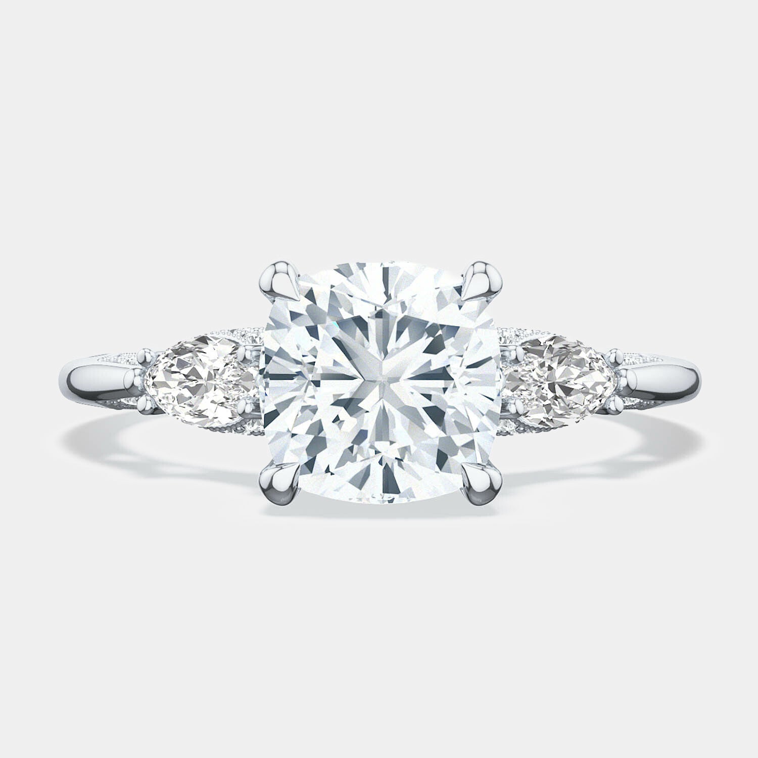 Cushion 3-Stone Platinum Engagement Ring - 2685