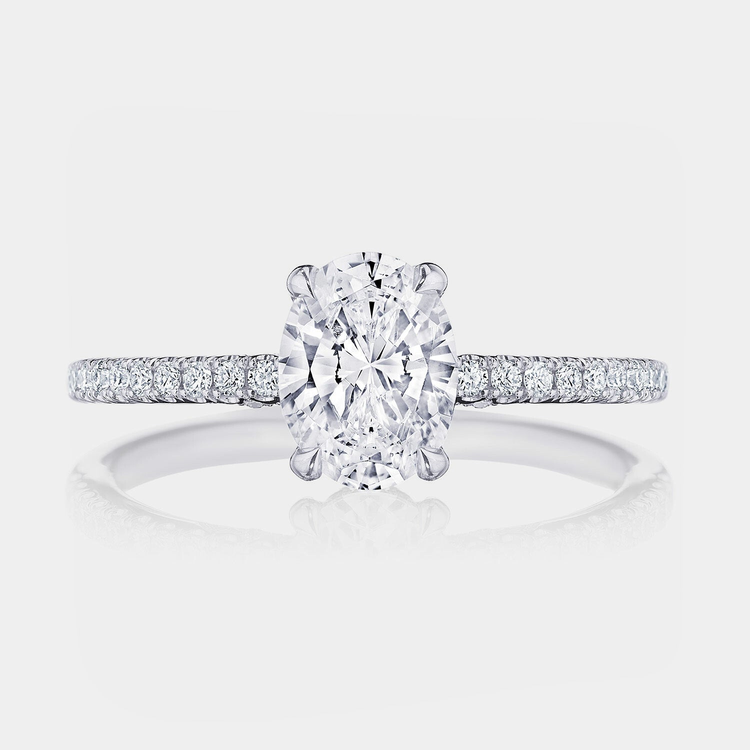 Oval Pavé Platinum Engagement Ring - 267015