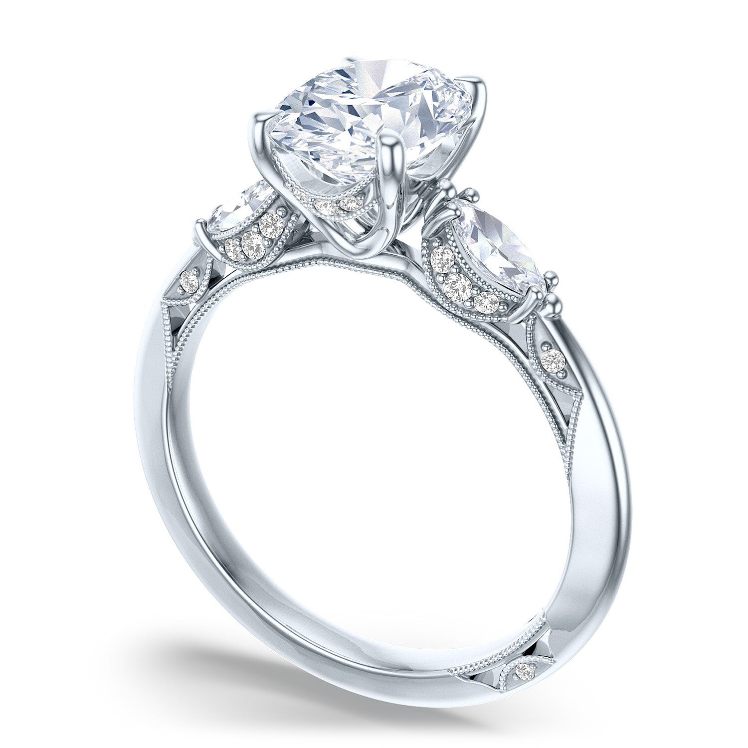 Oval 3-Stone Platinum Engagement Ring - 2685