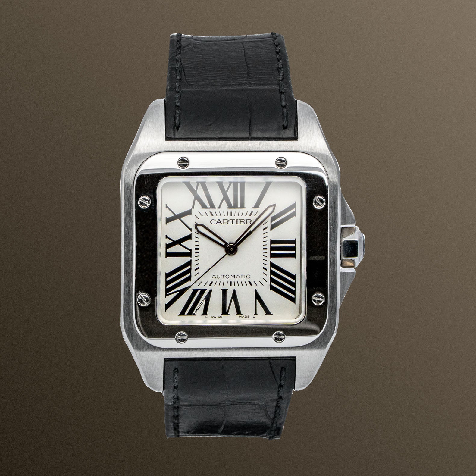 Cartier Santos 100 White Dial on Strap -  W20073XB