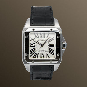 Cartier Santos 100 White Dial on Strap -  W20073XB