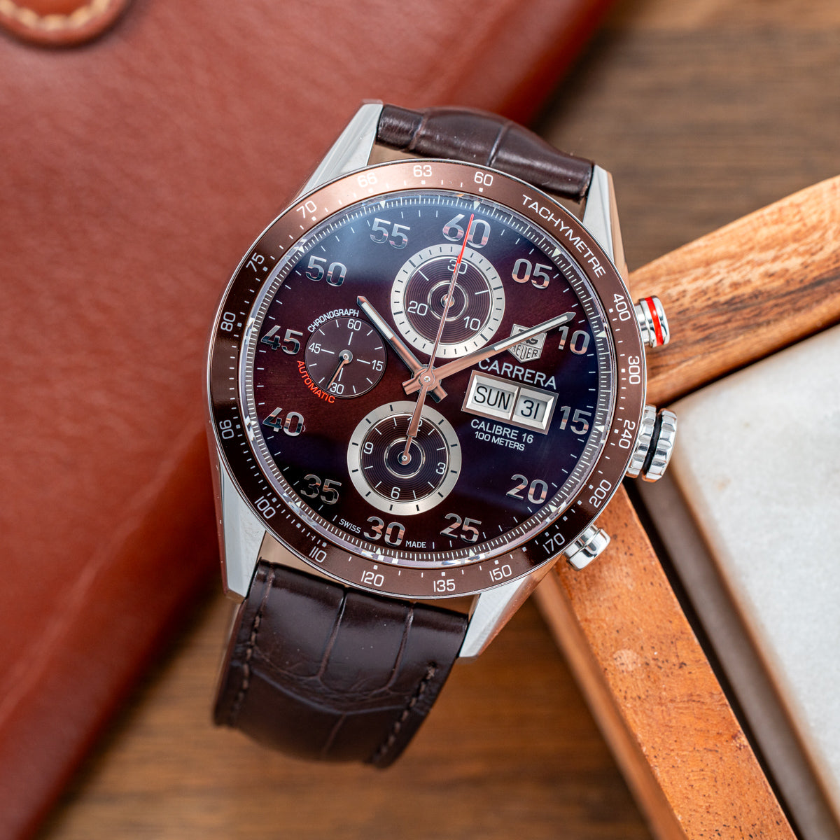 TAG Heuer Carrera Calibre 16 Day-Date Chronograph 43mm Brown Dial – CV2A12.FC6236