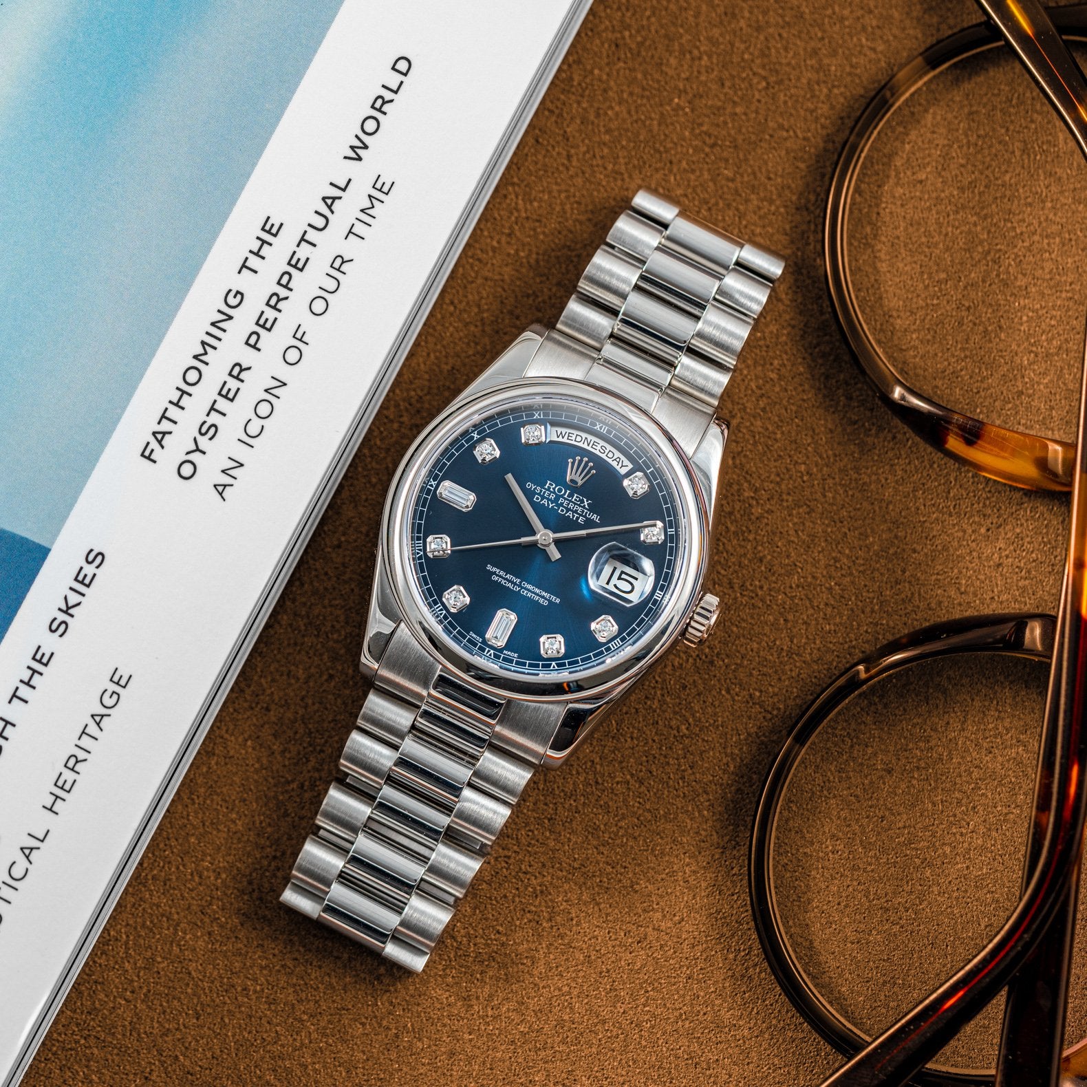 Rolex Day-Date Platinum 36mm Blue Diamond Dial - 118206