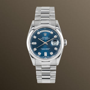 Rolex Day-Date Platinum 36mm Blue Diamond Dial - 118206