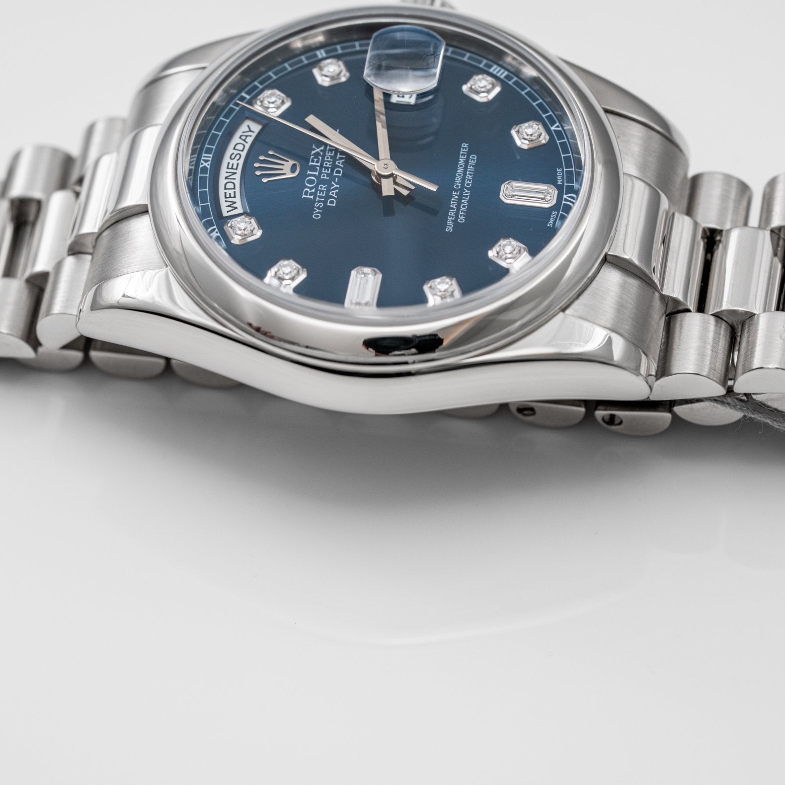 Rolex Day-Date Platinum 36mm Blue Diamond Dial - 118206
