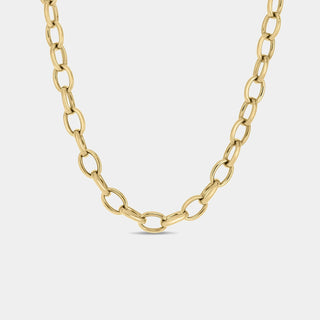 Designer Gold Oval Link Charm Necklace in 18K Yellow Gold