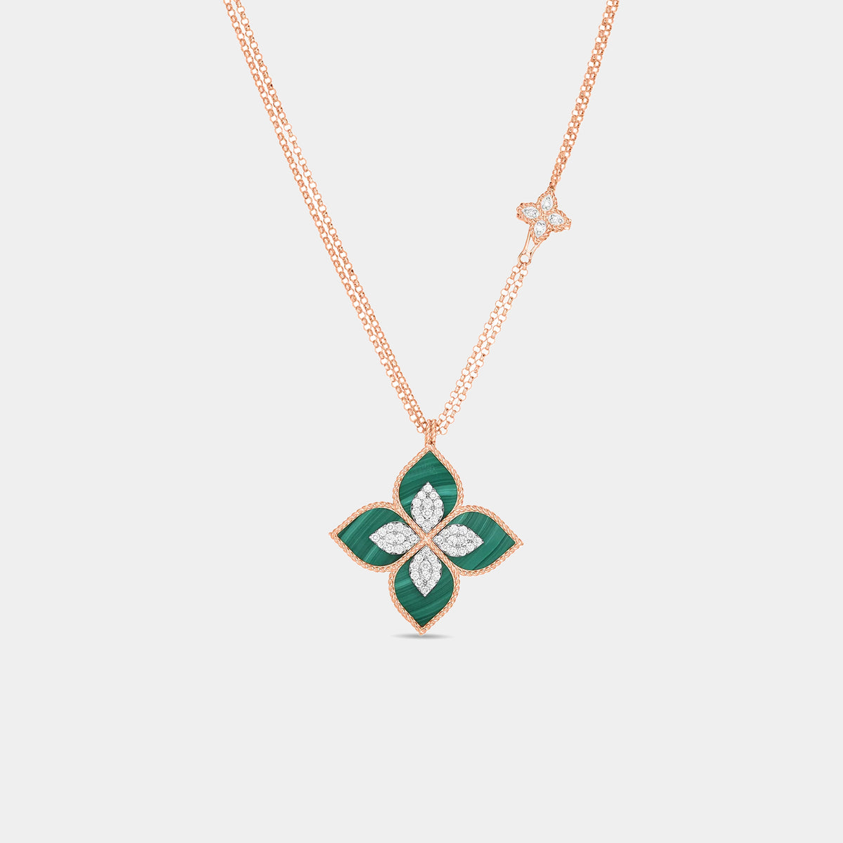 Venetian Princess Diamond and Malachite Flower Necklace in 18K Rose Gold