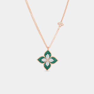 Venetian Princess Diamond and Malachite Flower Necklace in 18K Rose Gold