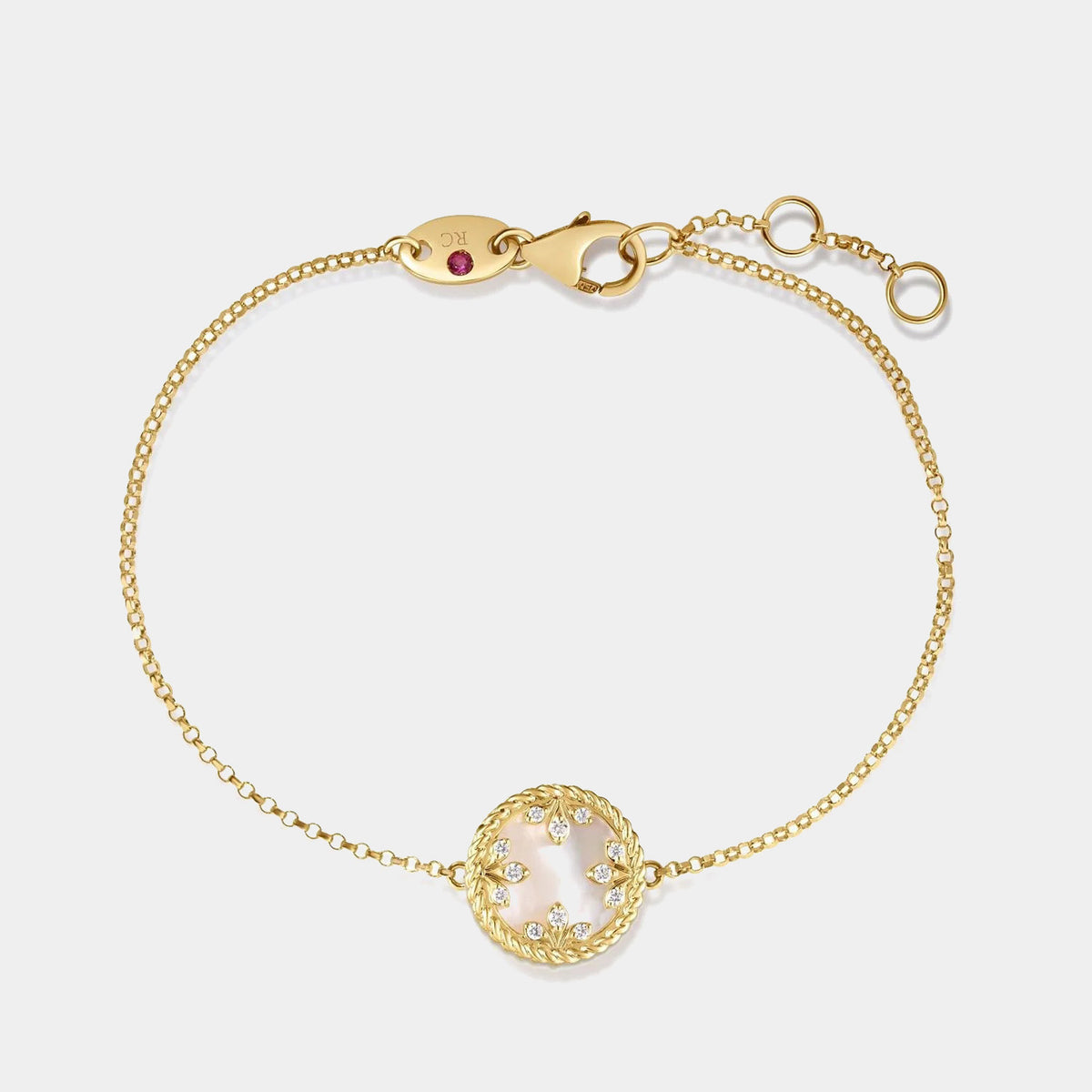 Venetian Medallions Small Mother of Pearl and Diamond Charm Bracelet in 18K Yellow Gold