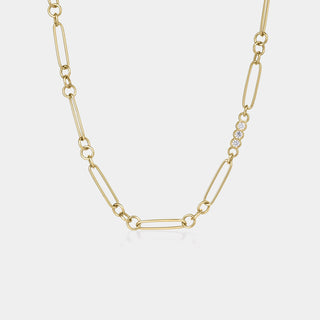 Designer Gold Alternating Link and Diamond Accent Chain Necklace in 18K Yellow Gold