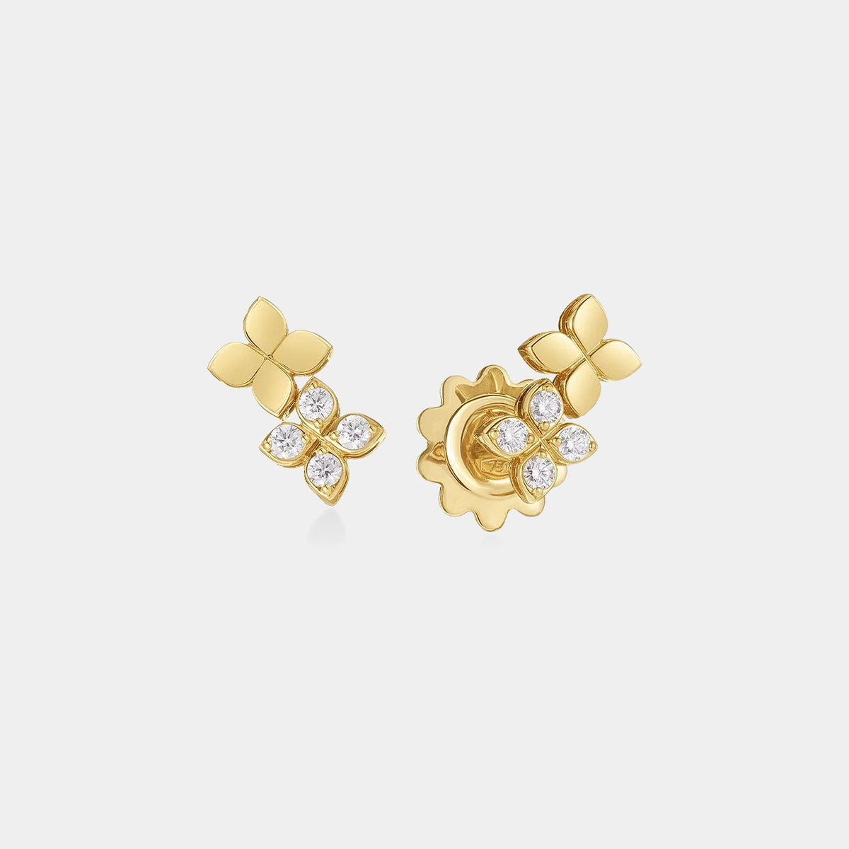 Love in Verona Diamond & Polished Double Flower Stud Earrings