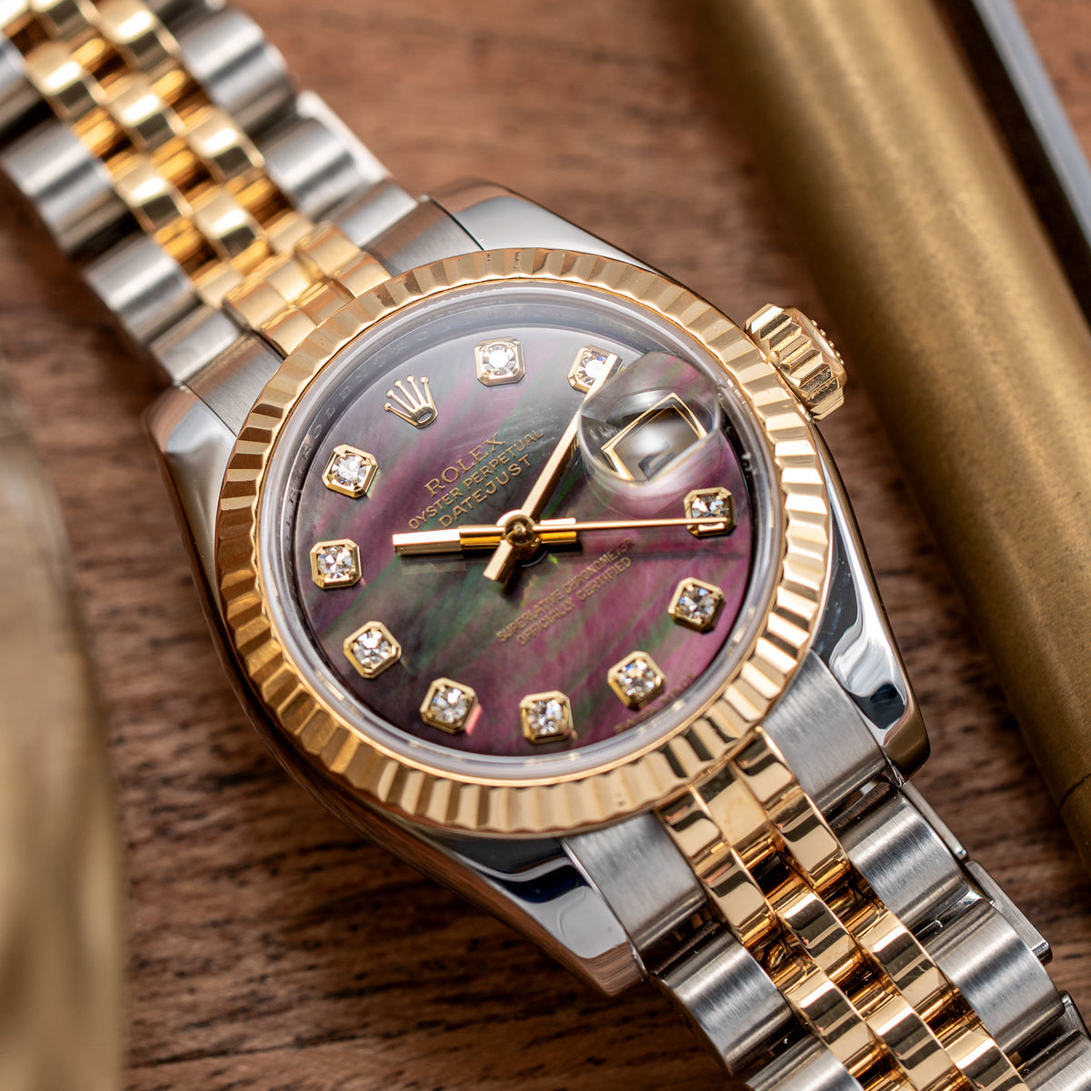 Rolex Lady-Datejust 26mm Black Mother of Pearl Diamond Dial - 179173