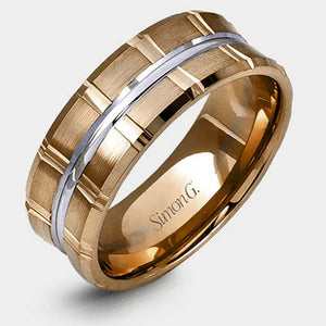 Modern Grooved Wedding Ring 18k Rose/White Gold - LG110
