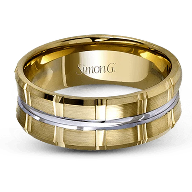 Modern Grooved Wedding Ring 14k White/Yellow Gold - LG110