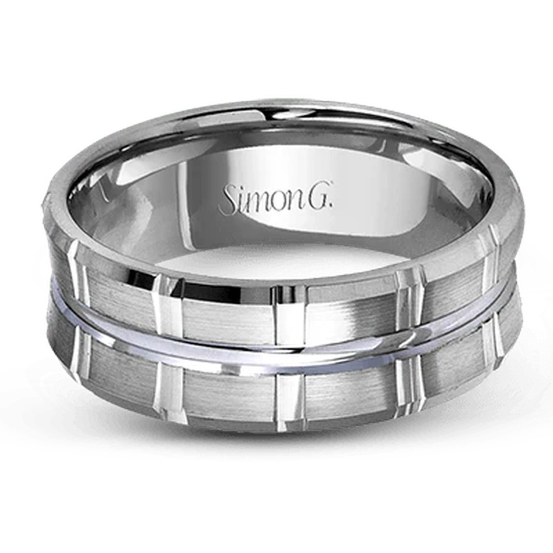 Modern Grooved Wedding Ring 14k White Gold - LG110