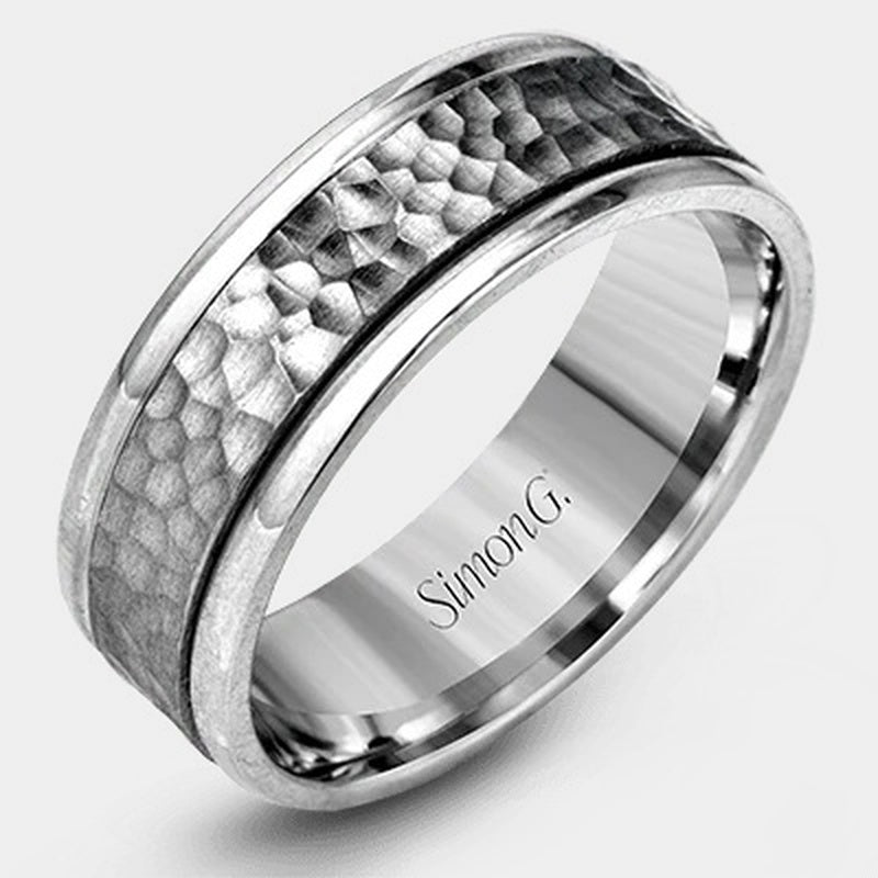 Hammered Wedding Ring 14k White Gold - LG140