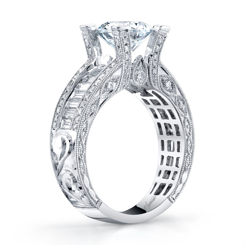 Round Milgrain Detail Diamond Engagement Ring - SJU1712RS