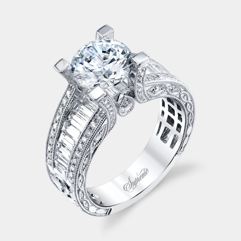 Round Milgrain Detail Diamond Engagement Ring - SJU1712RS