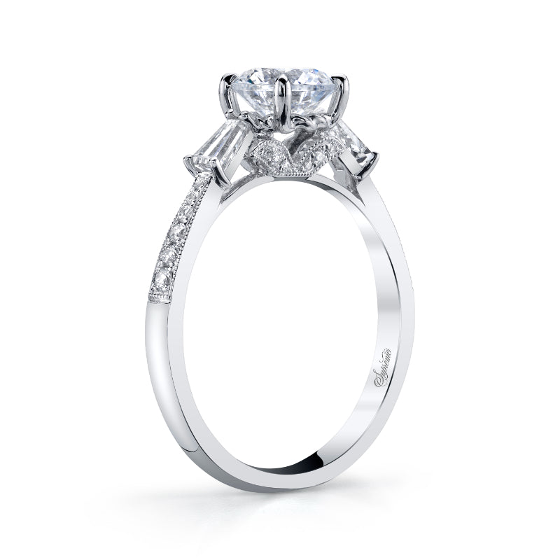 Round Three Stone Diamond Engagement Ring - SJU2131R