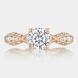 Round Side Stone 18K Rose Gold Engagement Ring - 2578