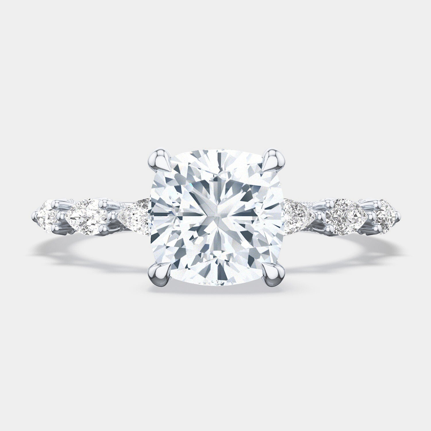 Cushion Side Stone Platinum Engagement Ring - 2687