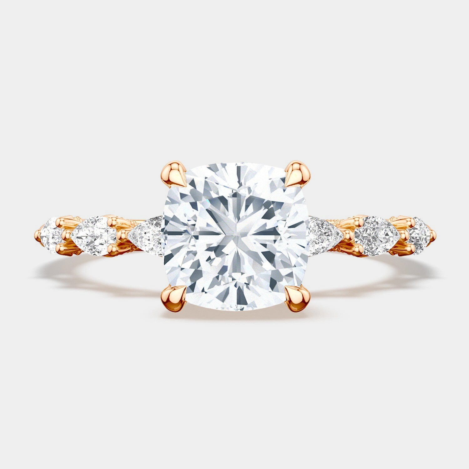 Cushion Side Stone 18K Rose Gold Engagement Ring - 2687