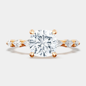 Cushion Side Stone 18K Rose Gold Engagement Ring - 2687