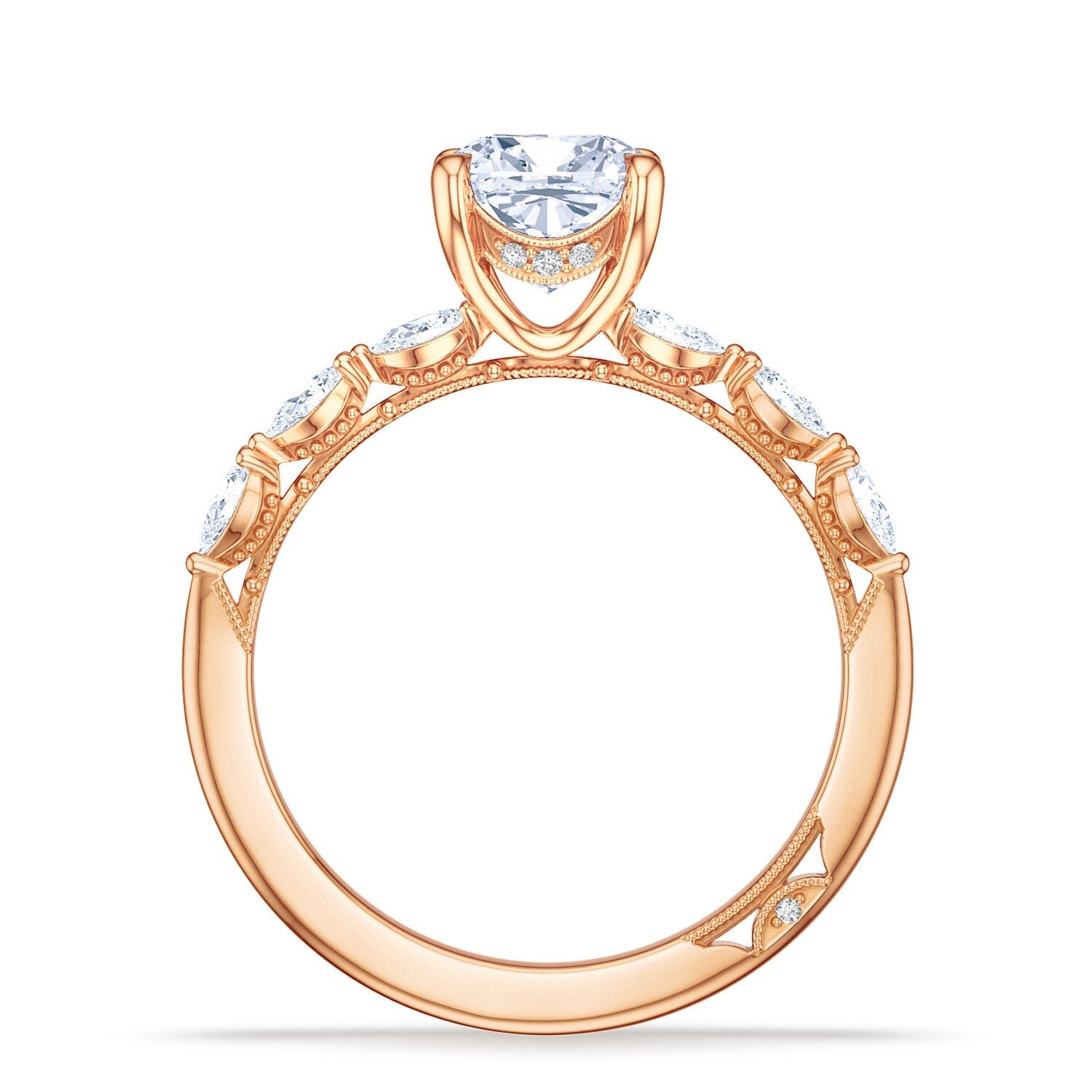 Cushion Side Stone 18K Rose Gold Engagement Ring - 2687