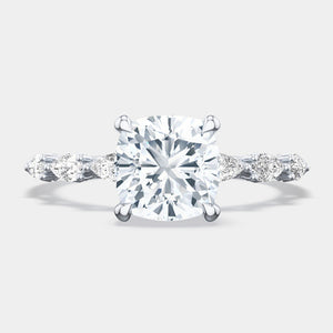 Cushion Side Stone 18K White Gold Engagement Ring - 2687