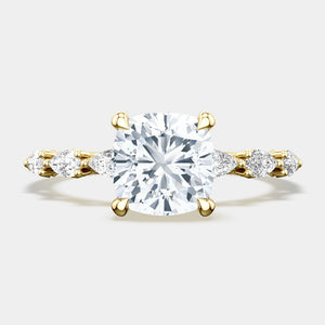 Cushion Side Stone 18K Yellow Gold Engagement Ring - 2687