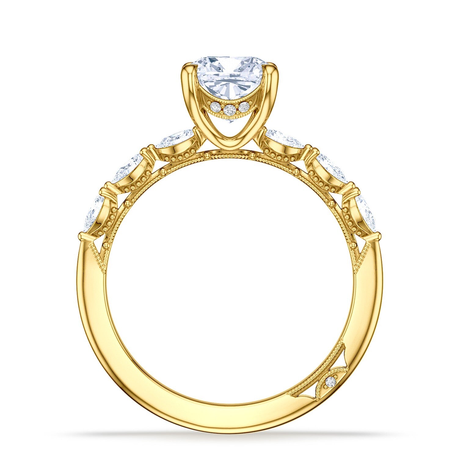 Cushion Side Stone 18K Yellow Gold Engagement Ring - 2687
